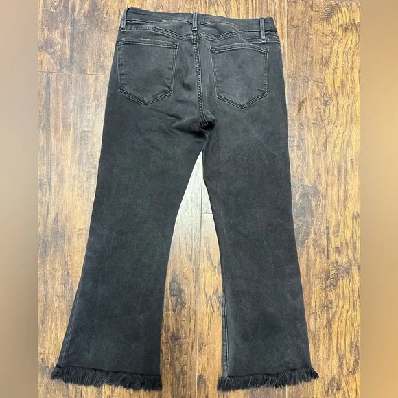 FRAME Le Crop Mini Boot Jeans Women’s 29 Black Raw Hem Cropped Stretch Denim - Picture 2 of 10